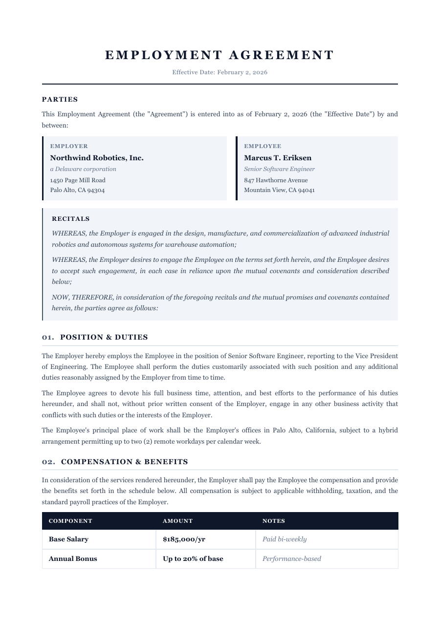 Employment Contract template — page 1