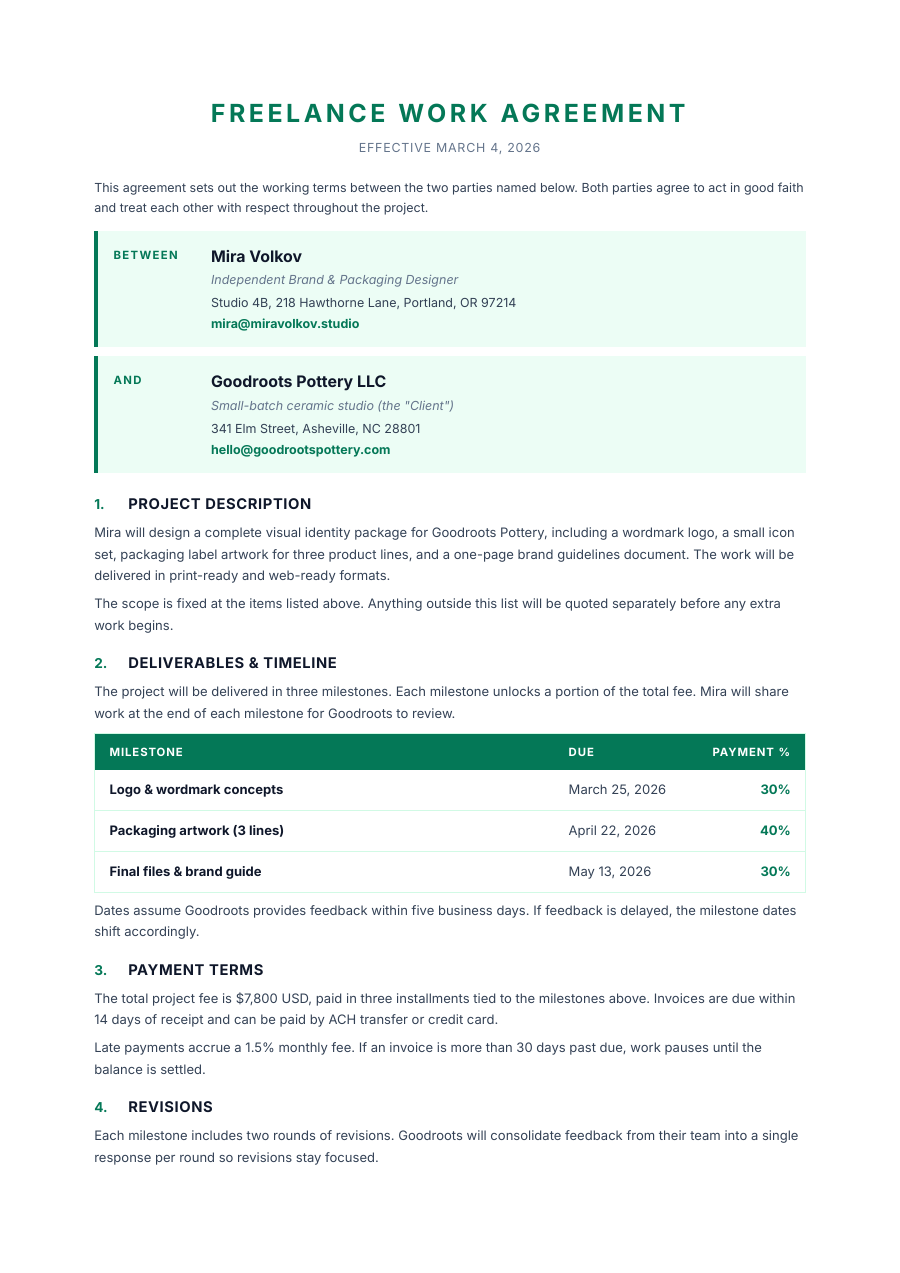 Freelance Contract template — page 1