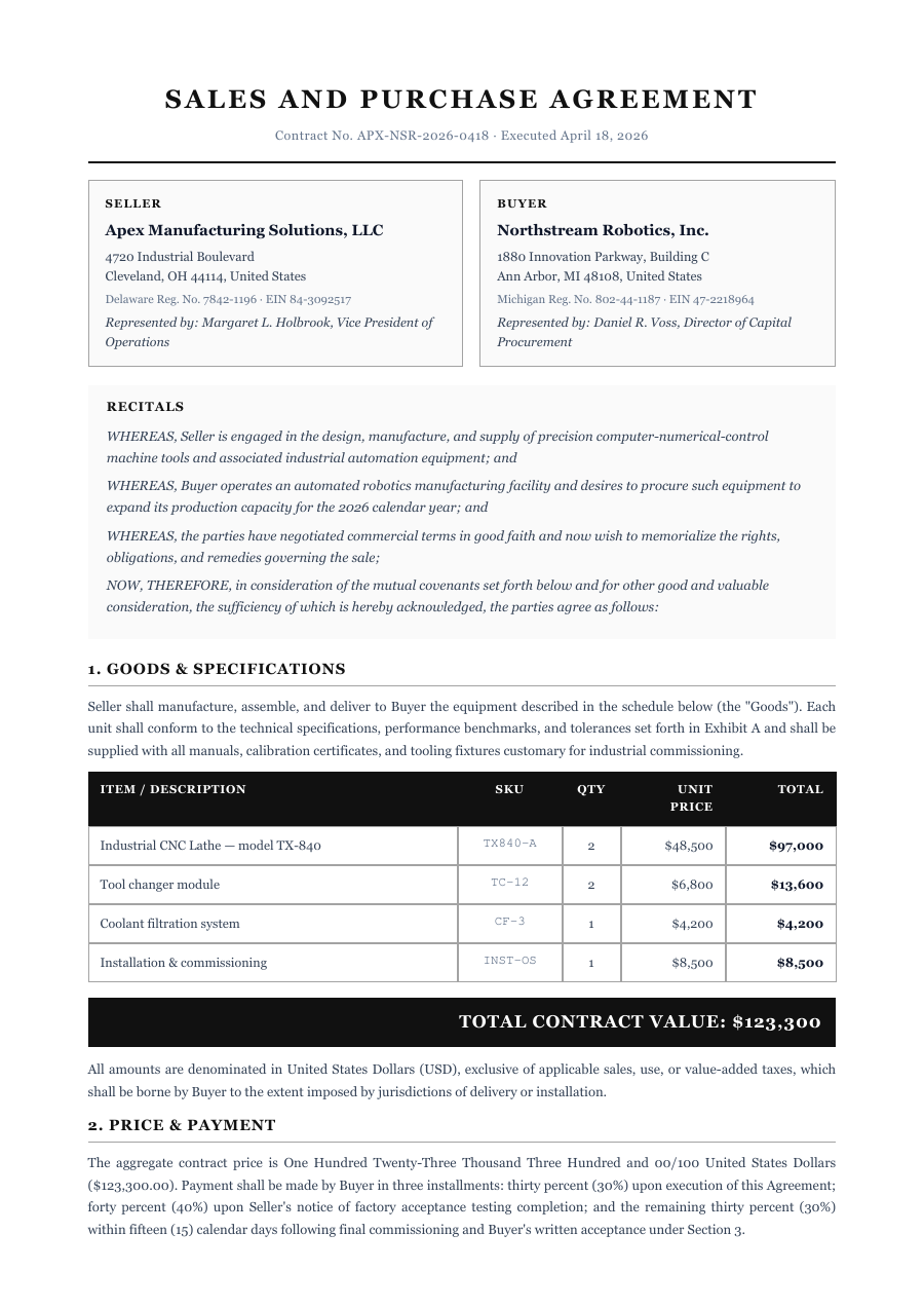 Sales Contract template — page 1