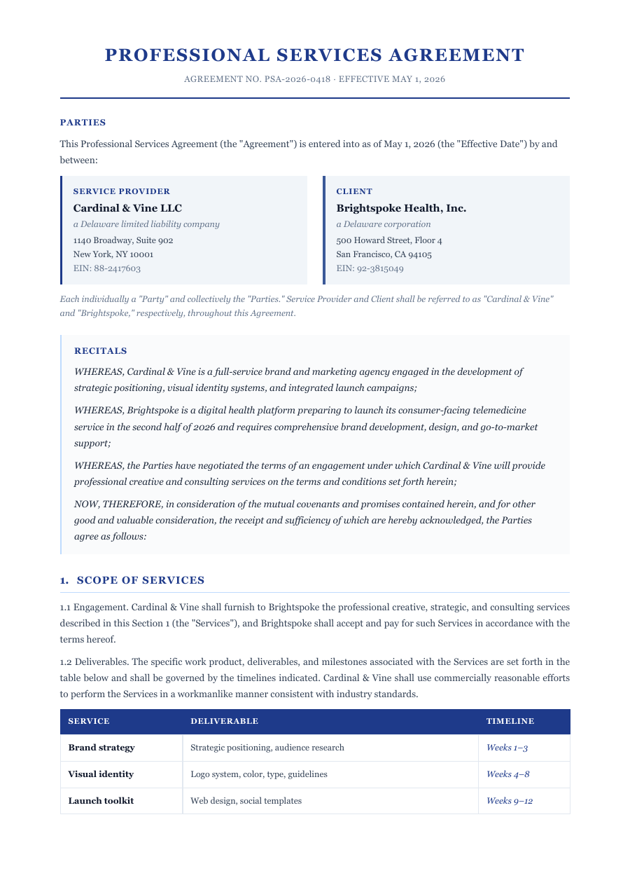 Service Agreement template — page 1