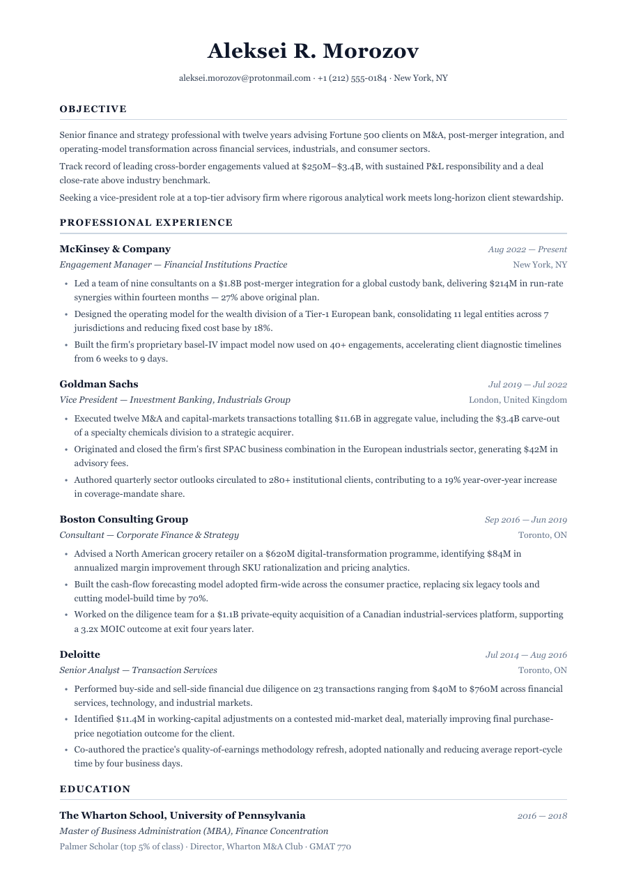 Classic CV template — page 1