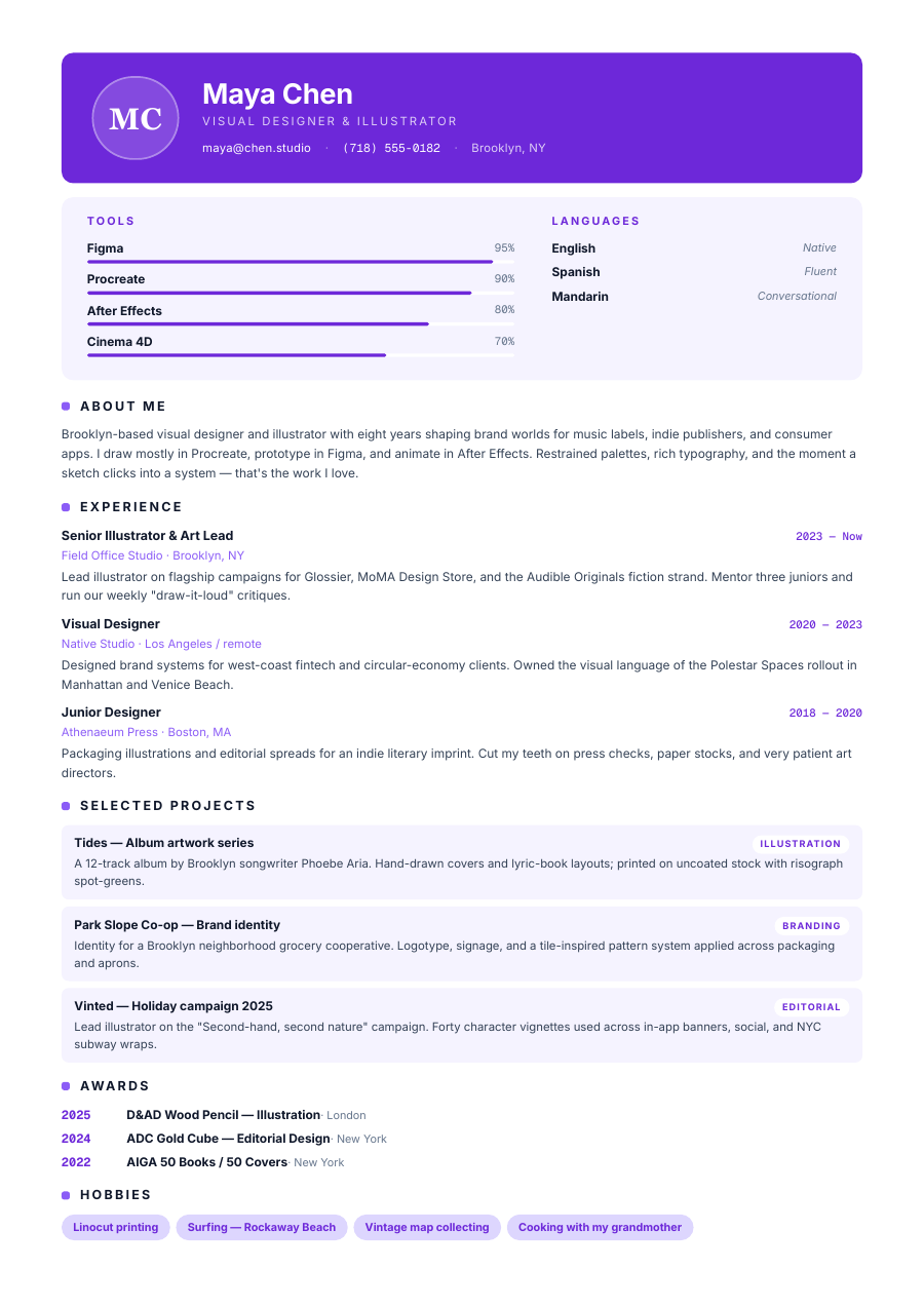 Creative CV template — page 1