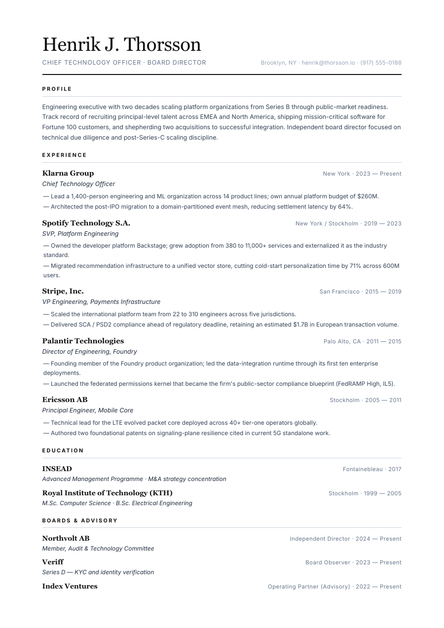 Executive CV template — page 1