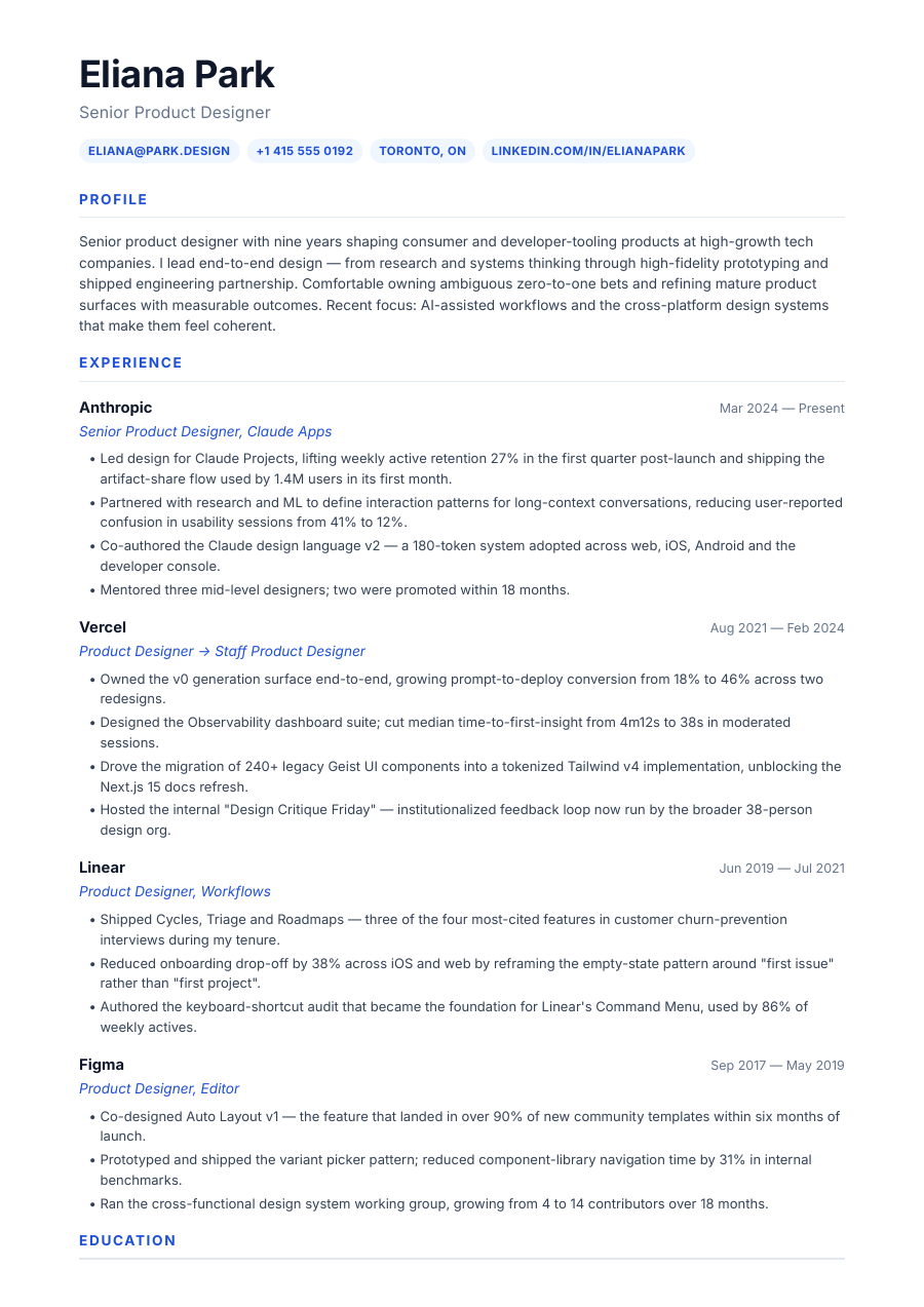 Modern CV template — page 1