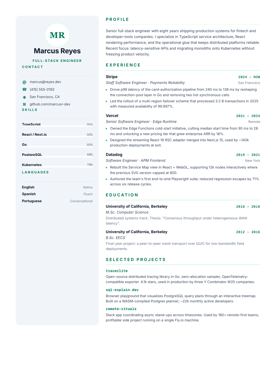 Two-Column CV template — page 1