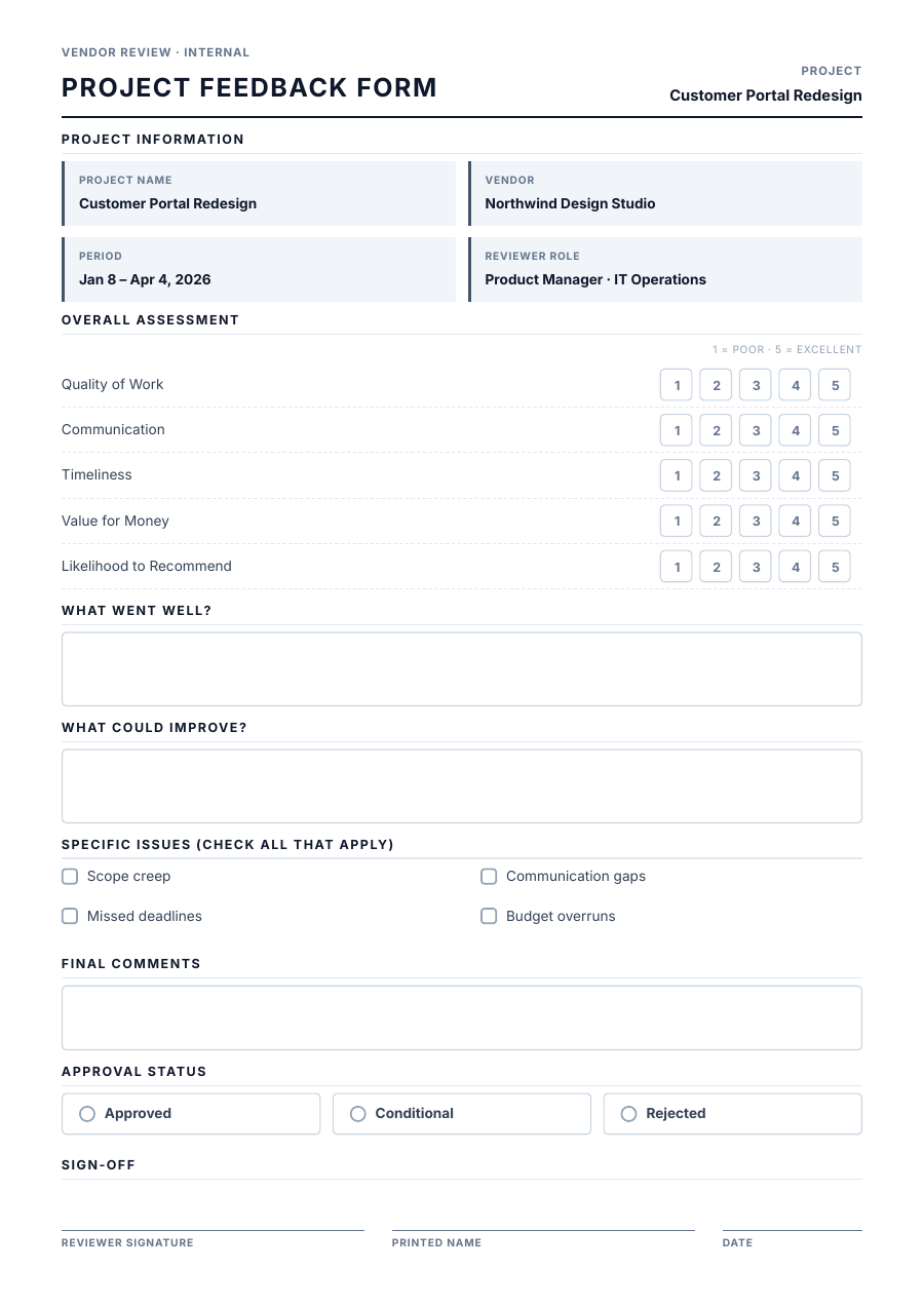 Project Feedback template — page 1