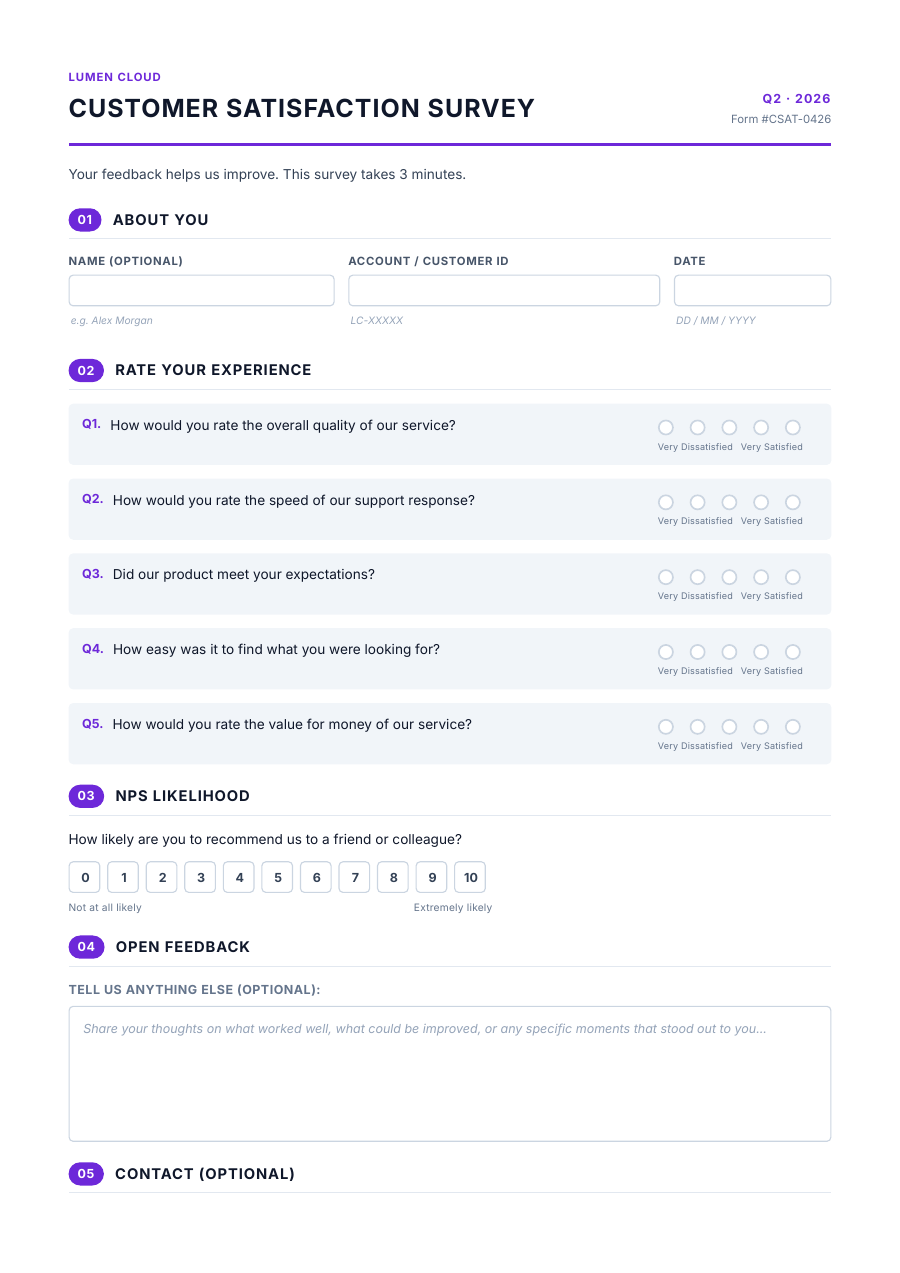 Customer Survey template — page 1