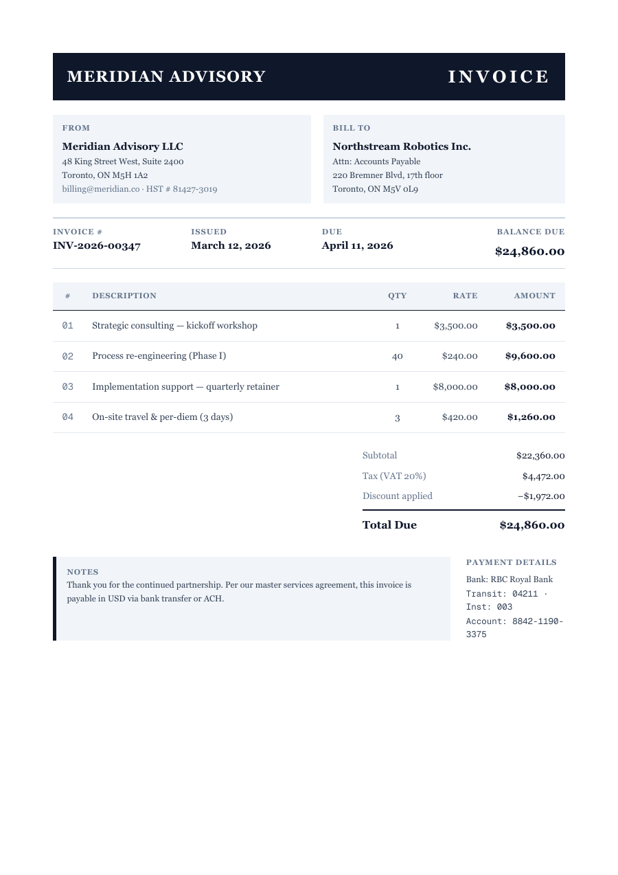 Classic Invoice template — page 1