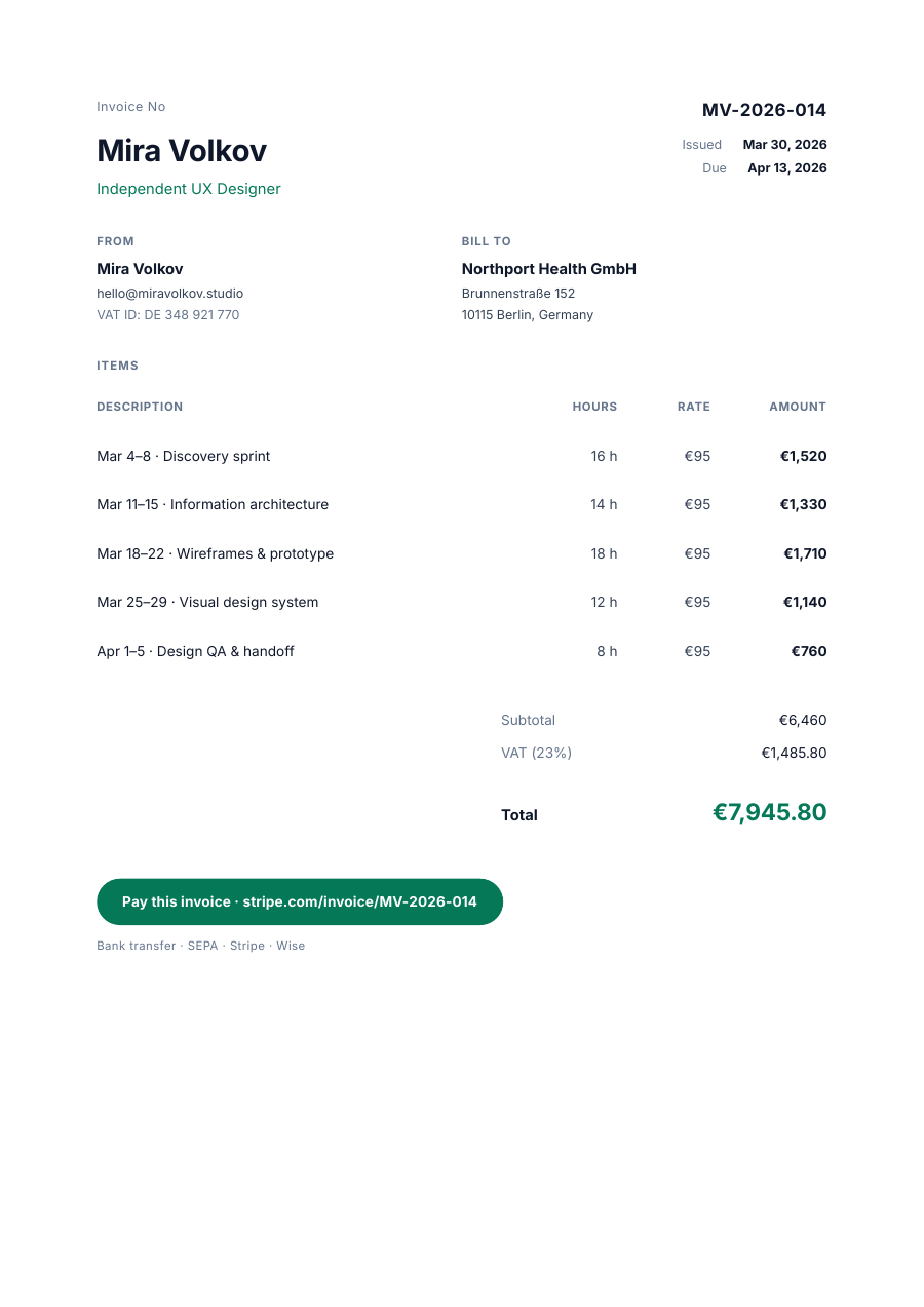 Freelance Invoice template — page 1