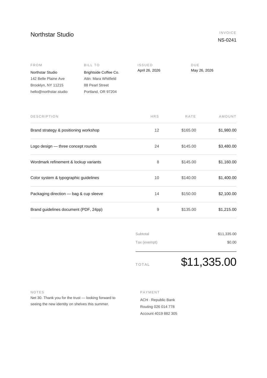 Minimal Invoice template — page 1