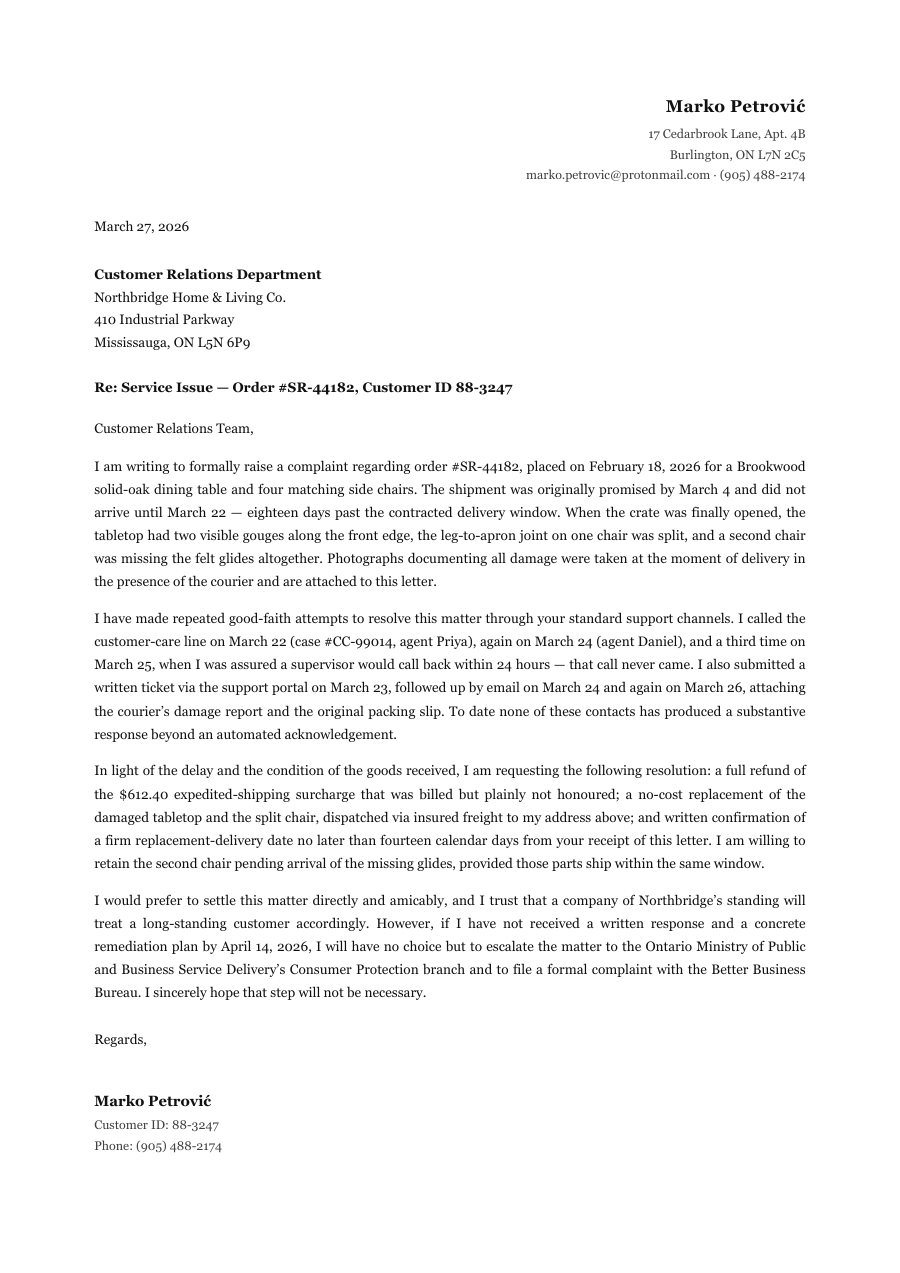 Complaint Letter template — page 1