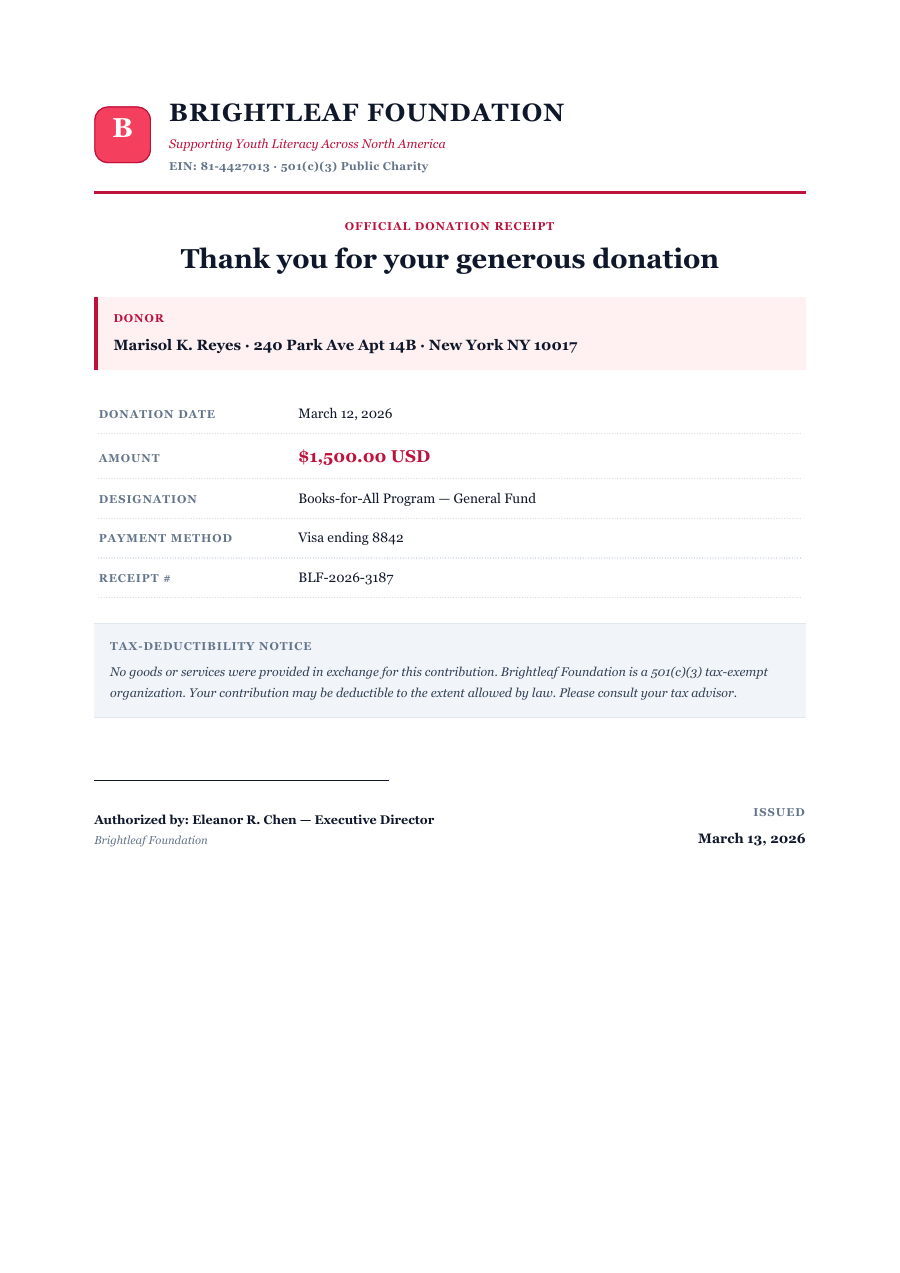 Donation Receipt template — page 1