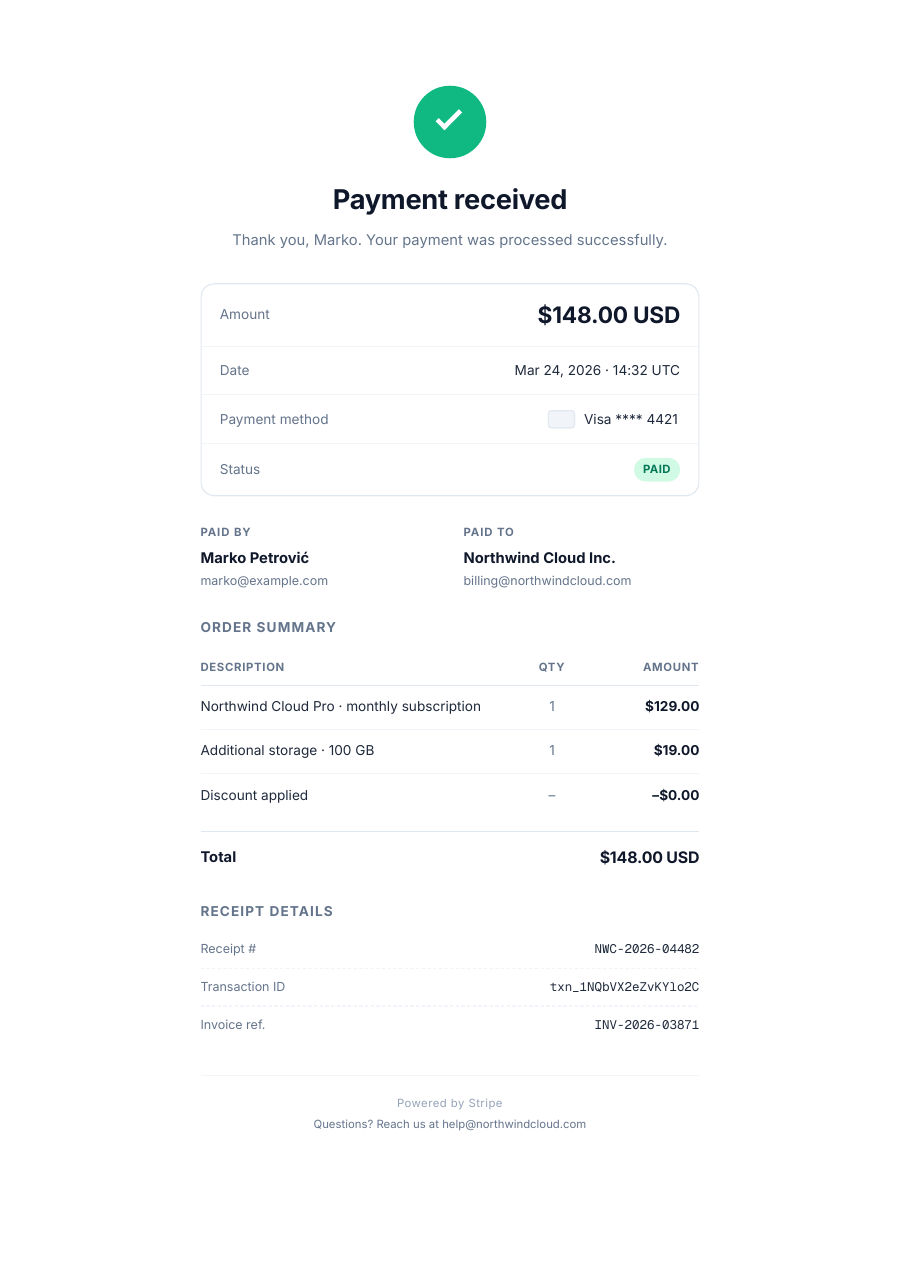 Payment Confirmation template — page 1