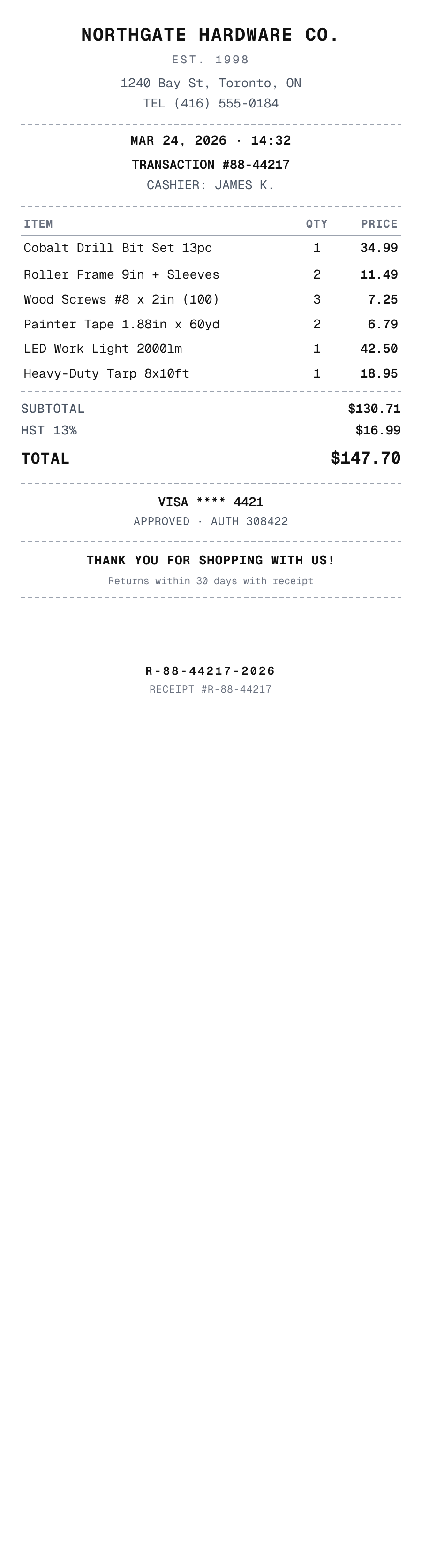 Retail Receipt template — page 1